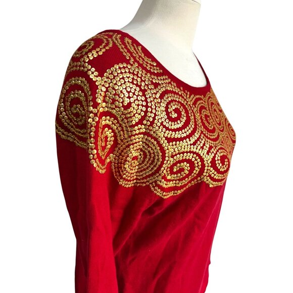 Vintage Linea by Louis Dell'Olio Red & Gold Sequin Sweater Sz Large Womens - Picture 9 of 9